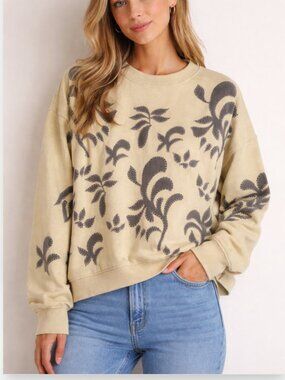 Free People Jo Pullover oversized crewneck sweatshirt stamped graphic  size S-M